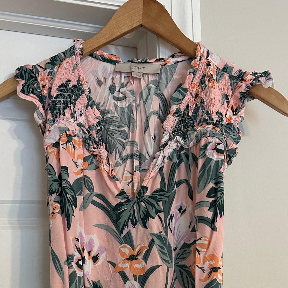 LOFT Tropical Pink and Green Dress